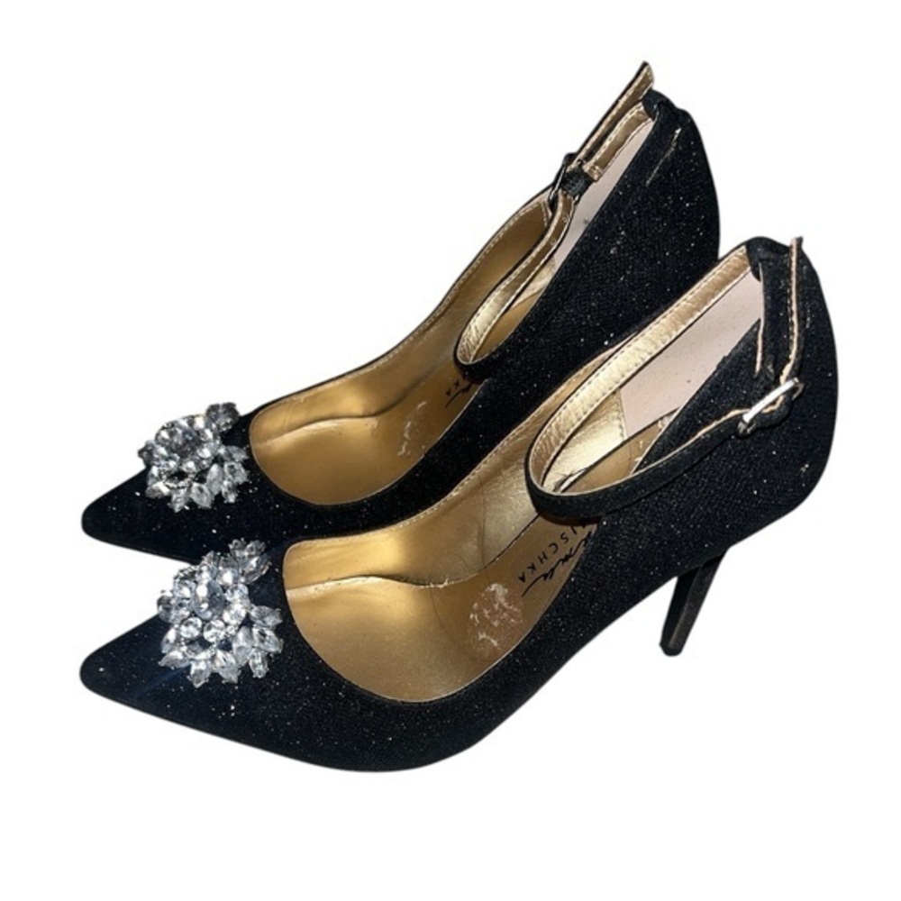 Mark & James Badgley Mischka 6M Black Glitter Jewel Pointy Toe Stiletto Heel